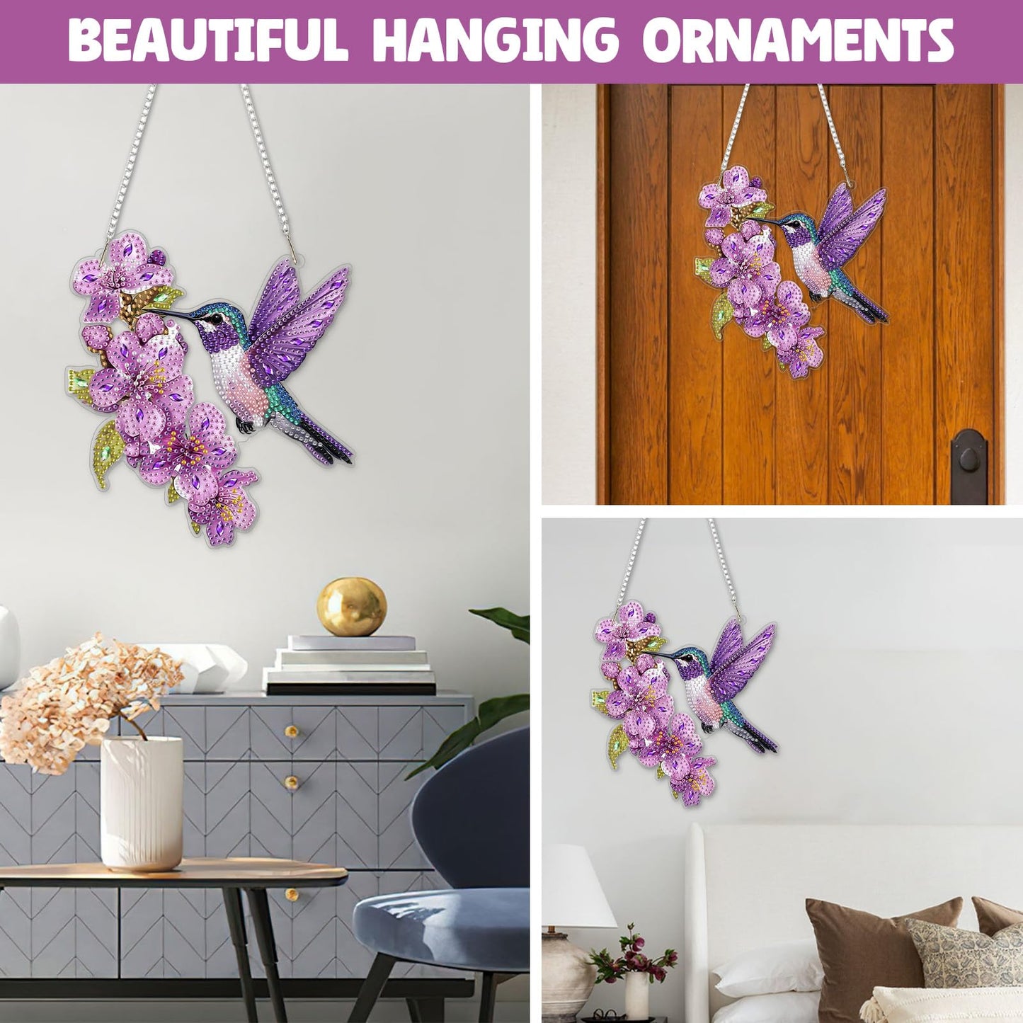 NAIMOER DIY Hanging Diamond Art Kits for Adults, Hummingbird Diamond Painting Kits, Special Shaped Rhinestone, Acrylic 5D Gem Art Craft Window Pendants Home Garden Wall Hanging Ornament Kits