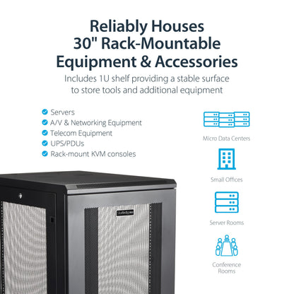 StarTech 24U Enterprise-Grade Server Rack Cabinet Kit, 19in Enclosed 4-Post Rack with Shelf and Cable Management, 29in (75cm) Mounting Depth, 992lb (450kg) Capacity