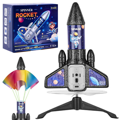 VisionX Rocket Launcher for Kids, 2nd Gen Improved Design, Launch Up to 200ft, Auto-Launch Rocket Toy with Parachute, Outdoor Toys for Ages 5-13, for Boys & Girls, Black