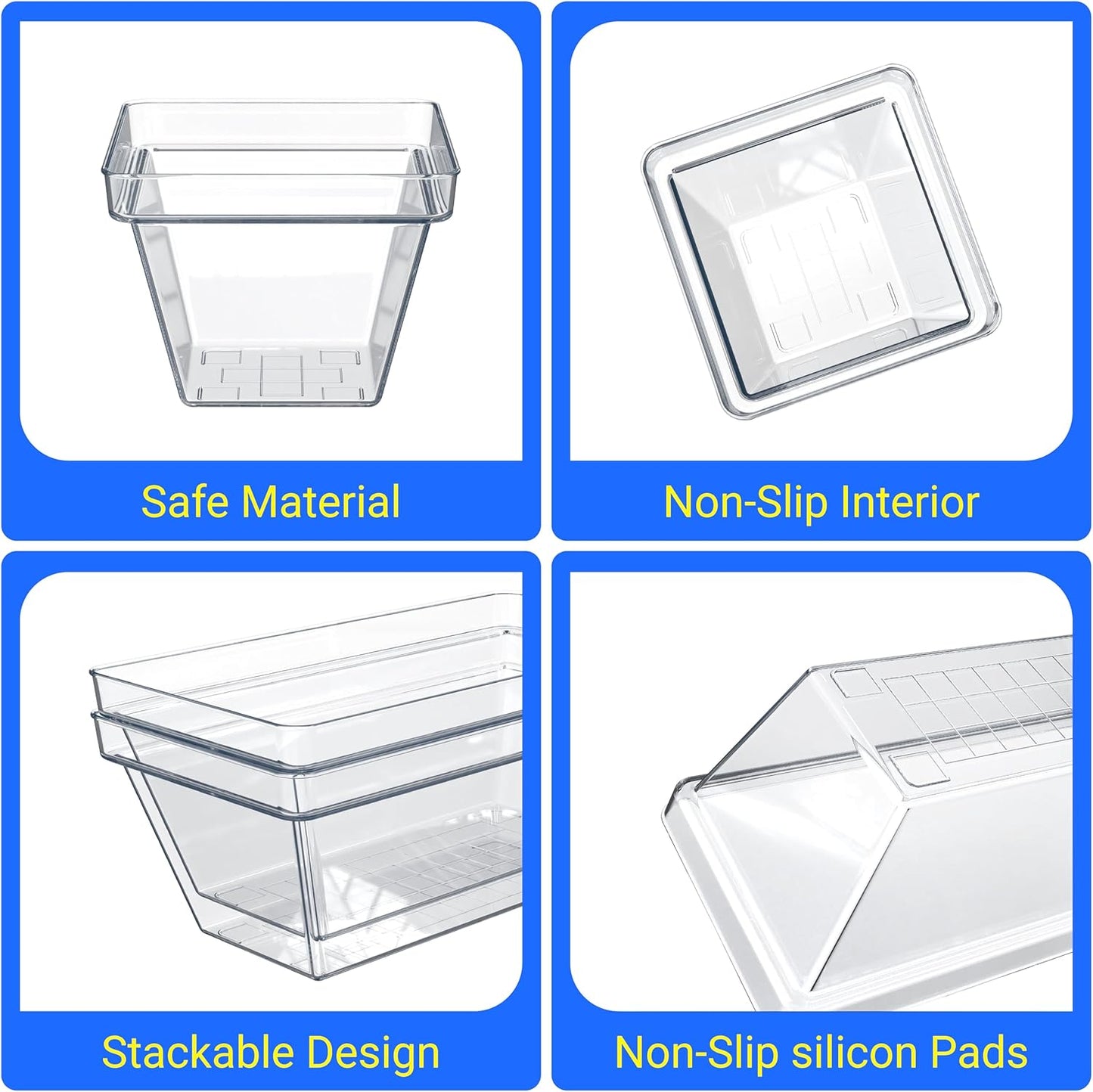 YAN & HIN Set of 72 Stackable Non-Slip Acrylic Organizers for Makeup Tray, Kitchen Drawer, Desk Drawer Organizer