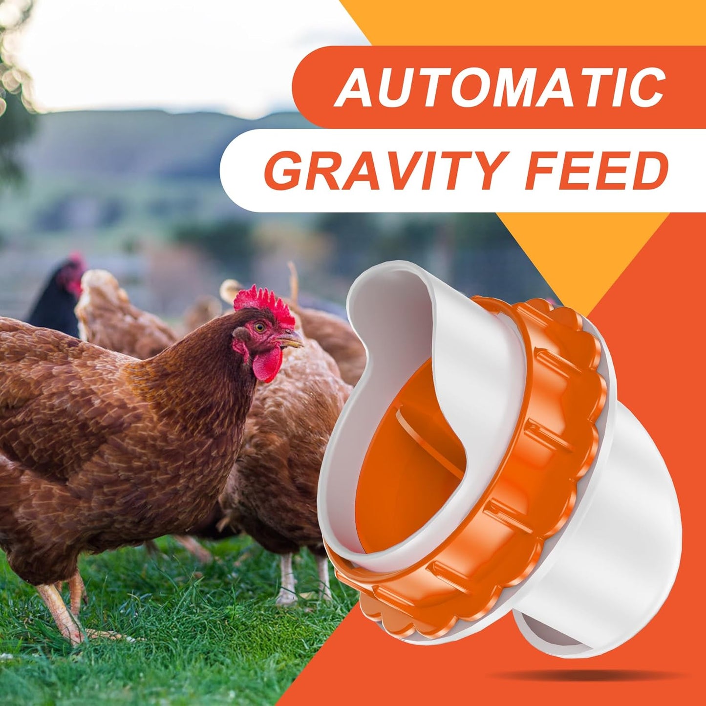 6 ZenxyHoC DIY Chicken Feeders No Waste, Ports Poultry Feeder with Hole Saw for Buckets Troughs Orange