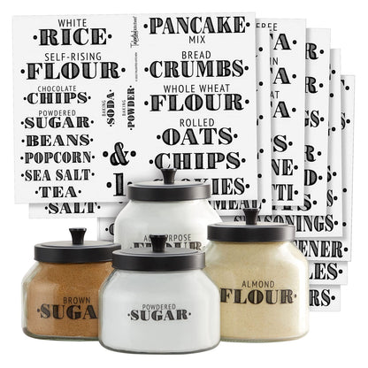 Talented Kitchen Clear Vinyl Pantry Labels for Food Containers - Waterproof & Repositionable for Kitchen Jars - Farmhouse Pantry Organization - Preprinted Baking Labels - Pack of 154, Assorted Sizes