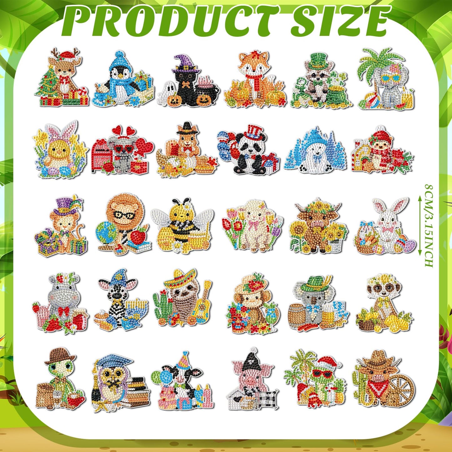 Xuhal 30 Pcs Holiday Diamond Painting Magnets Seasonal Animal Diamond Art Magnet Kits for Adults Cute 5d Rhinestone Seasonal Animal Refrigerator Magnetic Sticker for DIY Craft Fridge