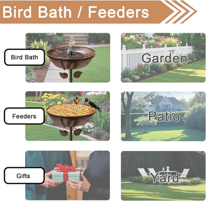 Metal Bird Bath by [Brand Name] - 13" Removable Bowl with Stable Stake | Easy to Clean Garden Decor