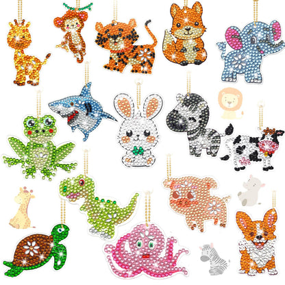 Yaomiao 17 Pcs Diamond Keychains Animal Diamond Art Ornaments Double Side Key Rings DIY 5D Art Pedants for Beginners Birthday Crafting Home Party Decor