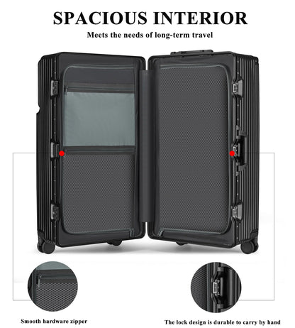 feilario 30in Super Large Captain Aluminum Frame Hardside Spinner Wheels Luggage, Zipperless Checked Suitcase with Front Compartment/Cup Holder/Phone Holder