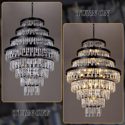 Wellmet Luxury 8-Tier Crystal Chandelier, Black Large Crystal Chandelier, for Living Room, Dining Room, Porch, Entryway, Hallway, Restaurant, 31''W