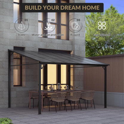 10x12ft Lean to Gazebo with Polycarbonate Hardtop Roof - Hardtop Wall Pergola, Aluminum Frame Wall Mounted Gazebo for Patio, Deck, Yard, Garden & Party Shade
