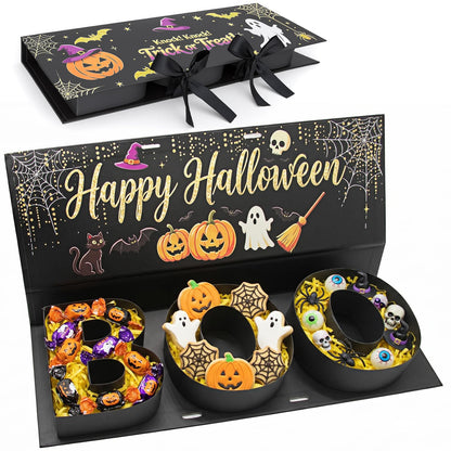 Halloween Candy Gift Box, BOO Letter Shaped DIY Fillable with Ribbon Raffia