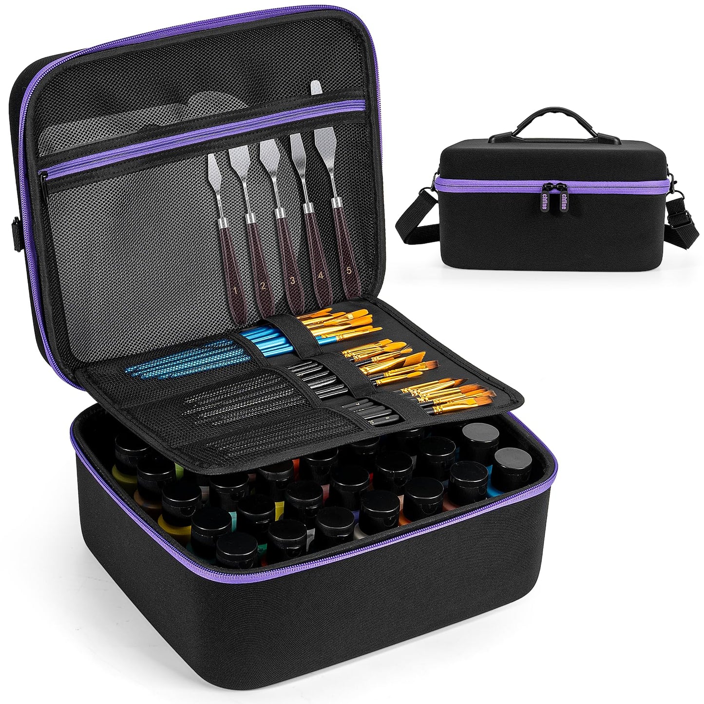 Chfine Acrylic Paint Organizer Holds 42 Bottles (2 fl oz), Craft Paint Organizer for Acrylic Painting with Foam Insert and Inner Storage Pocket, Ideal for Artists (Case Only)