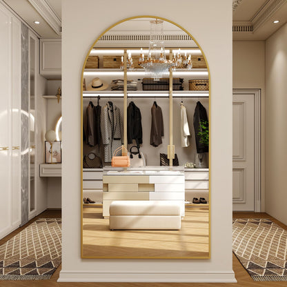Riskioir 86" x 40" Large Arch Full Length Mirror - Floor Full Body Mirror with Aluminum Frame - Standing, Leaning or Hanging, for Bedroom, Living Room, Gold