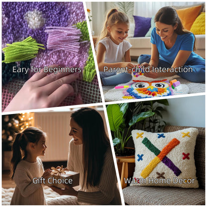 DIY Latch Hook Pillow Kits for Adults Merry Christmas Winter Christmas Tree Pillow Cover Printed Pillowcase Crochet Yarns Hooking Handmade Cushion for Home Sofa Decoration 17x17inch(3)
