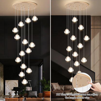 YwueChwu Gold Crystal Chandeliers for Staircase 14-Lights, H120 Inches Modern Indoor High Ceilings LED Pendant Light Fixture for Living Room Foyer Entryway