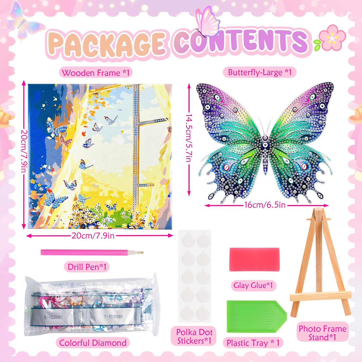 SJTYDX 5D Diamond Art Butterfly Kit with Frame, Sparkling Diamond Painting for Adults Beginners, DIY Gem Painting Craft with Easel, DIY Paint with Diamonds for Home Decor & Unique Gift, 7.8x7.8 Inc