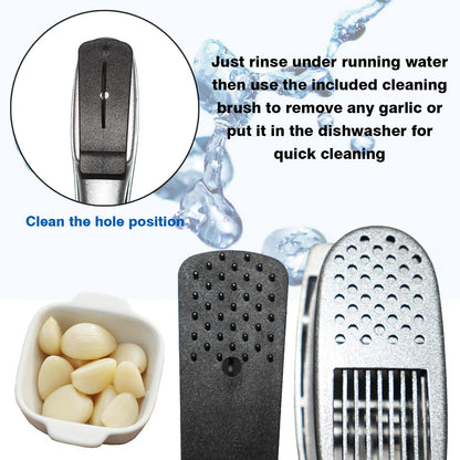 QPQ 2-in-1 Professional Garlic Press and Peeler Set, Aluminum Kitchen Tool with Built-in Cleaner, Manual Crusher and Mincer for Unpeeled Garlic Cloves,Fast And Portable Garlic Peeler