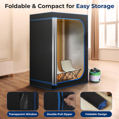 SereneLife Portable Sauna for Home, 2-Person Steam Sauna Tent with 4L Steamer, 2 Foldable Sauna Chairs, Remote Control for in-Home Spa Rejuvenation, 71"x47" (Black)