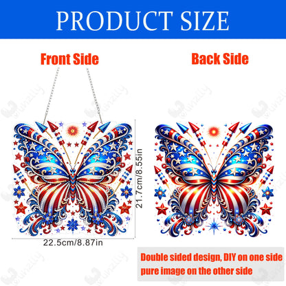 Yunzlly DIY Hanging Diamond Art Pendant Kit 4th of July, Special Crystal Double Sided Diamonds Painting Ornament Kit for Adults, Acrylic Gem Painting Board for Window&Door&Wall (Butterfly)
