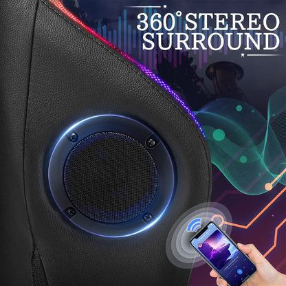 Gaming Chair Massage with Bluetooth Speakers and Lights Ergonomic Computer Game Chair with Footrest LED RGB Lights High Back Music Video Game Chair with Lumbar Support Green and Black