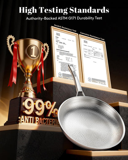 Titanium Pans for Cooking, 12 Inch Pure Titanium Hammered Pro frying pan with Lid, Non-Toxic Skillet for Cooking, PFAS/PFOA/PTFE Free Cookware, Dishwasher&Oven Safe, Kitchen Induction Compatible