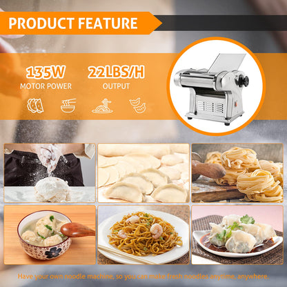WICHEMI Electric Pasta Maker Machine 3 IN1 Pasta Dough Spaghetti Roller Noodle Pressing Machine Stainless Steel 135W for Home Family Use (2.5mm round noodle+4mm flat noodle+9mm flat noodle)