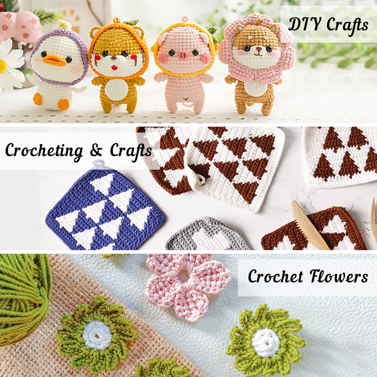 INSCRAFT 113 Piece Crochet Kit with Yarn Set– 1600 Yards Assorted Yarn for Knitting and Crochet, 73PCS Crochet Accessories Set Including Ergonomic Hooks, Knitting Needles & More Ideal Beginner Kit