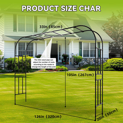 RUCOIN 25MM Thickened Steel Pipe Garden Arch Trellis – 126"(L) x 105"(H) Extra Heavy Duty Arbor, PE-Coated Rust-Proof Trellis for Climbing Plants Outdoor, Support for Roses, Ivy, Grapevine, Beans