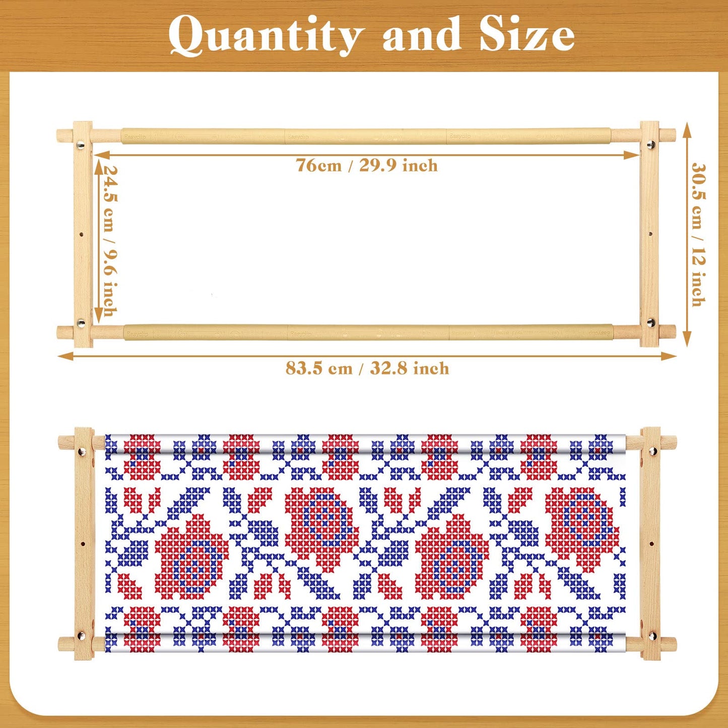 Yookeer 33 x 12 Inch Scroll Frame for Cross Stitch Needlepoint Embroidery Scroll Wood Needlework Frame Quilting Hoop Stand Stitching Needlepoint Holder for Sewing