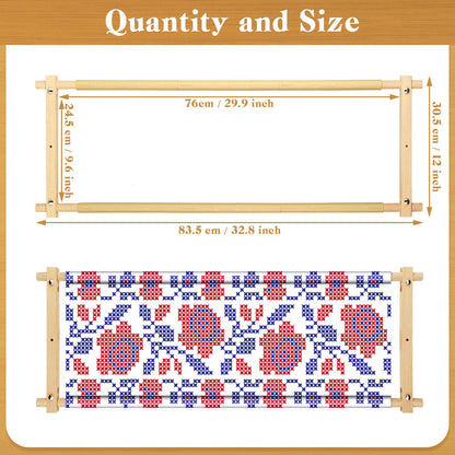 Yookeer 33 x 12 Inch Scroll Frame for Cross Stitch Needlepoint Embroidery Scroll Wood Needlework Frame Quilting Hoop Stand Stitching Needlepoint Holder for Sewing