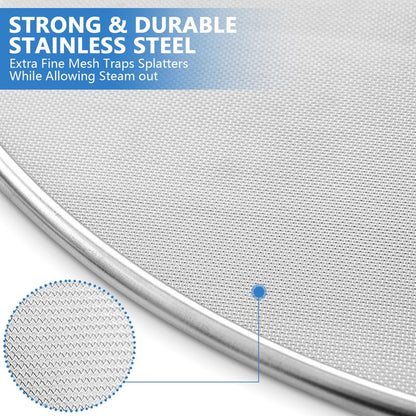 Splatter Screen for Kitchen, Stainless Steel Fine Mesh Splatter Screen for Frying Pan, 10, 13 Inch Grease Splatter Guard with Fold Flat Knob