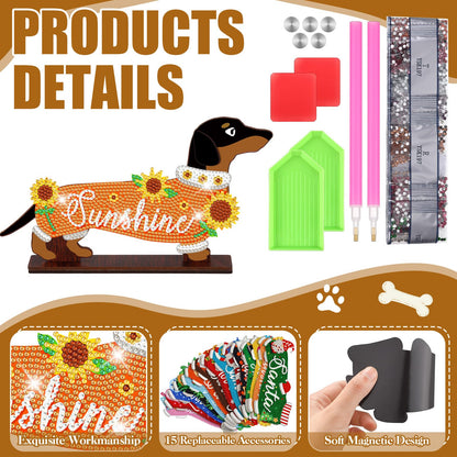 Briwooody 17 Pcs Interchangeable Seasonal Diamond Art Set for Adults Wooden Dachshund Diamond Painting Calendar 2026 Centrepieces for Holiday Spring 4th of July Summer Table Decor Accessories