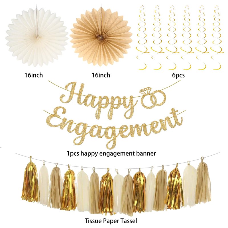 Roetyce Engagement Party Decorations, Gold Glitter Happy Engagement Banner, Almost Married/Just Engaged Photo Background, Congratulations Wedding Bachelorette Backdrop Decor