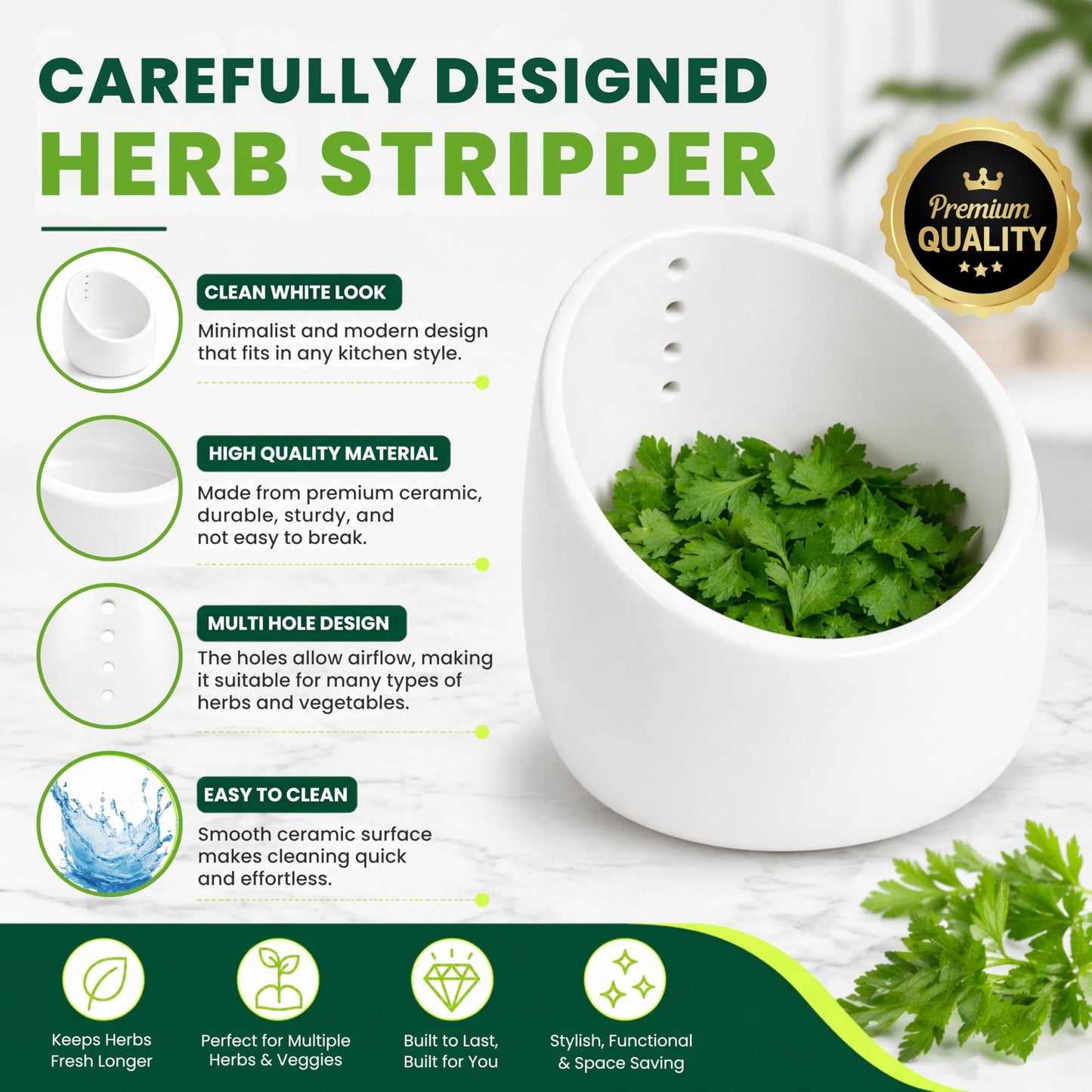 Ceramic Herb Stripper Bowl – Handmade Pottery Leaf Stripping Tool for Fresh Herbs Elegant Grating Bowl for Kitchen or Table Decor Easy Stem Remover Unique Gift for Cooking Lovers