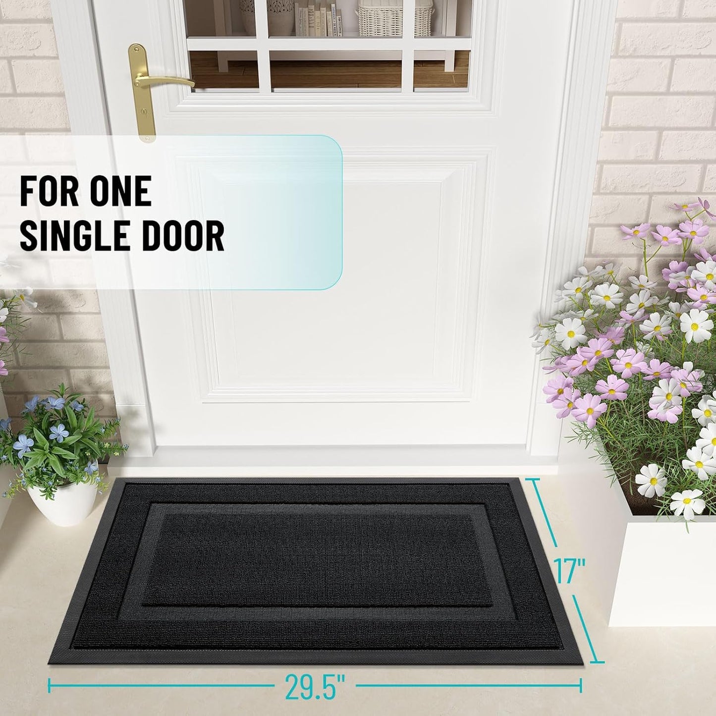 OLANLY Waterproof Front Door Mat - All-Season Indoor/Outdoor Doormat | Sturdy Natural Rubber, 59x23, Jet Black