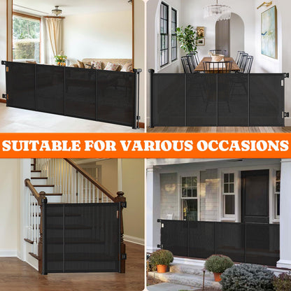 Pawtners Retractable Baby Gates Extra Wide, 41" Tall Extends up to 200" Wide, Dog Gate Indoor for Stairs, Pet Gate with Support Rods for Doorways Hallways Garage Indoor & Outdoor-Black