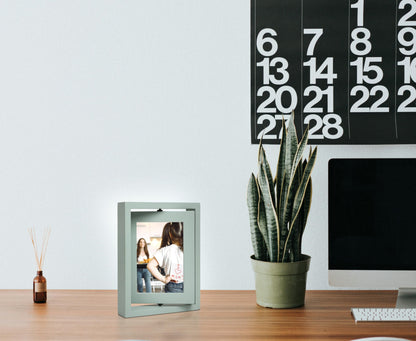 VAUWINEK 4x6 Double-Sided Rotating Floating Picture Frames (2 Pack, Teal Blue), Solid Pine Wood with Real Glass for Horizontal Vertical Standing Display Desk Tabletop Photo Frames