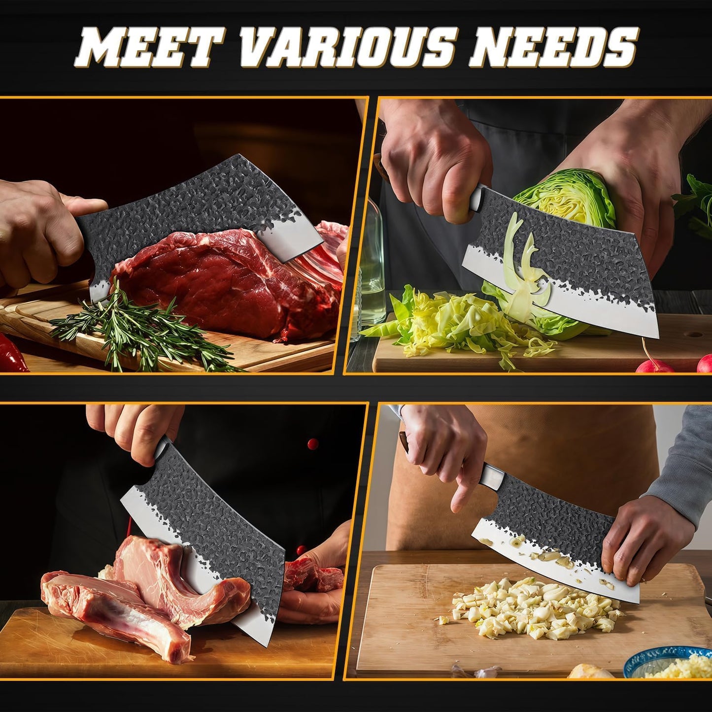 Huusk Cleaver Knife 7 inch - Hand Forged Butcher Knife for Meat Cutting, Japanese Chopping Knives, High Carbon Steel Vegetable Meat Cleaver for BBQ, Camping, Christmas Gifts for Men Women