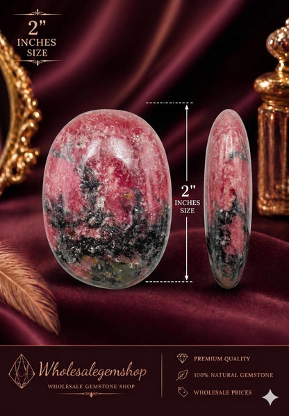 Wholesalegemshop Rhodonite Gemstone Carved Palm Stone/Pocket Palm Stone/Reiki Healing & Crystal Grid for Natural Body Chakra Balancing - Large Palm Stone Crystals