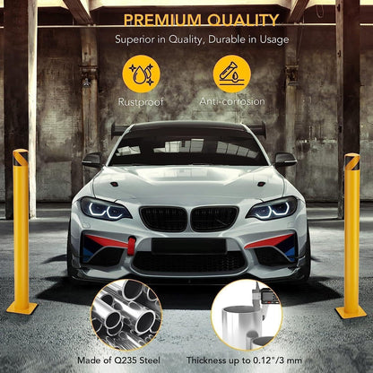 6-Pack 36 Inch Steel Safety Bollards, 4.5 Inch Diameter Parking Bollard Post with 24 Anchor Bolts, Yellow Safety Steel Bollard Post for Driveway Barrier, Traffic Control & Storefront Protection