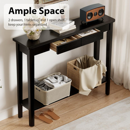 AQIMUELE Wood Console Table with Drawers, Mid Century Modern Console Table Black for Entryway, Living Room, Hall Way.