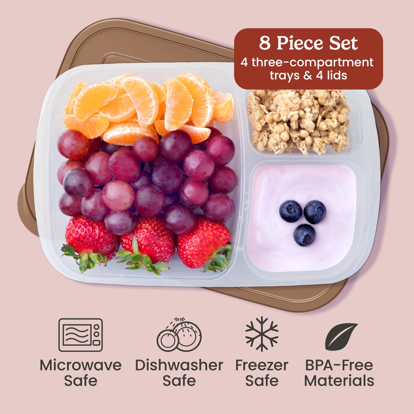 Bentgo Easyboxes - Original Stackable Lunch Boxes - Reusable 3-Compartment Food Containers for Kids and Adults - Bento Lunch Box for Meal Prep, School, & Work - BPA Free, (Earth Tones (4-Pack))