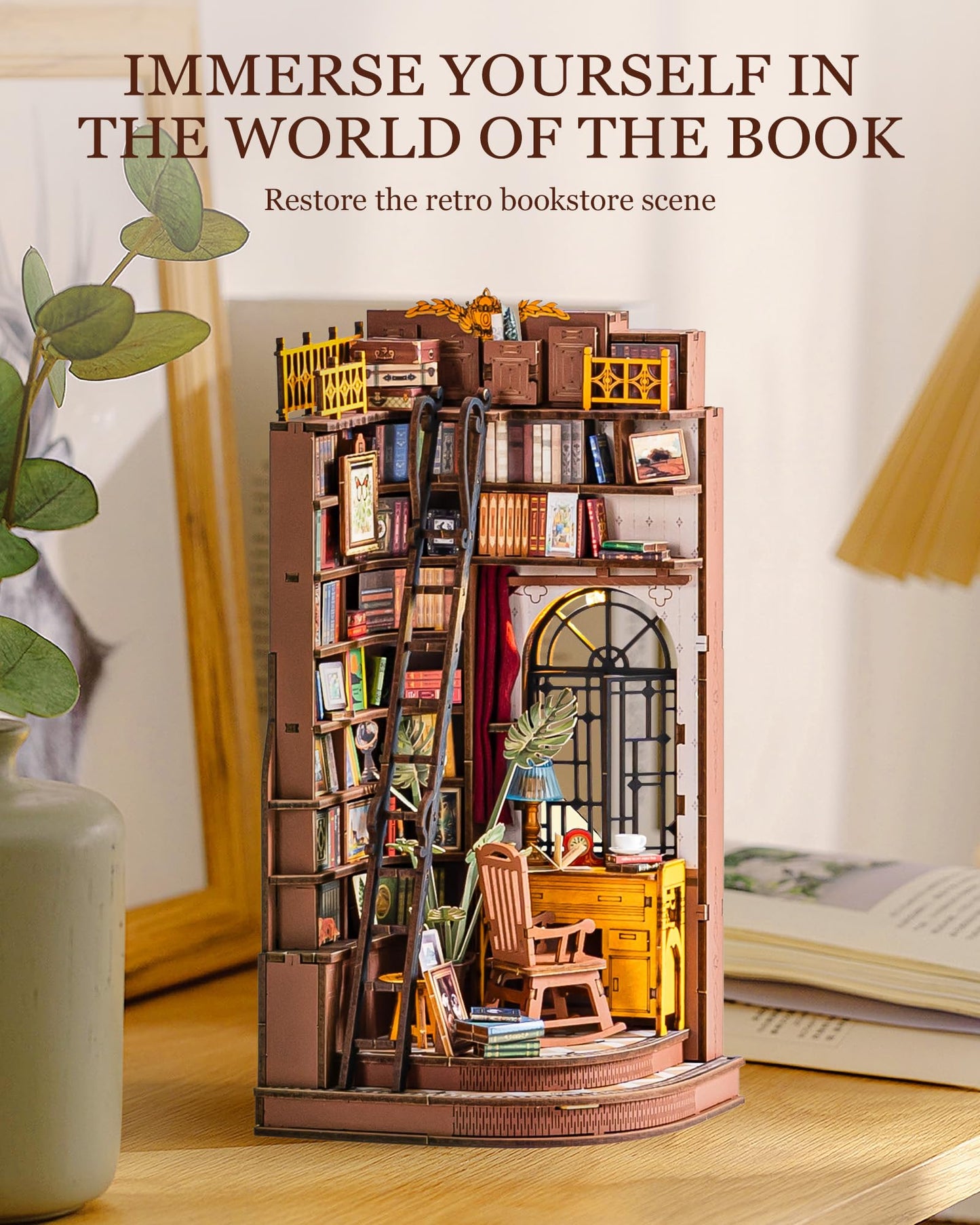 Rolife DIY Book Nook Kit Silent Corner Study, 3D Puzzles Creative British Bookend Bookshelf Decor for Adults, Tiny House Miniature Kits Model Building Kits, DIY Crafts/Gifts for Teens & Book Lovers