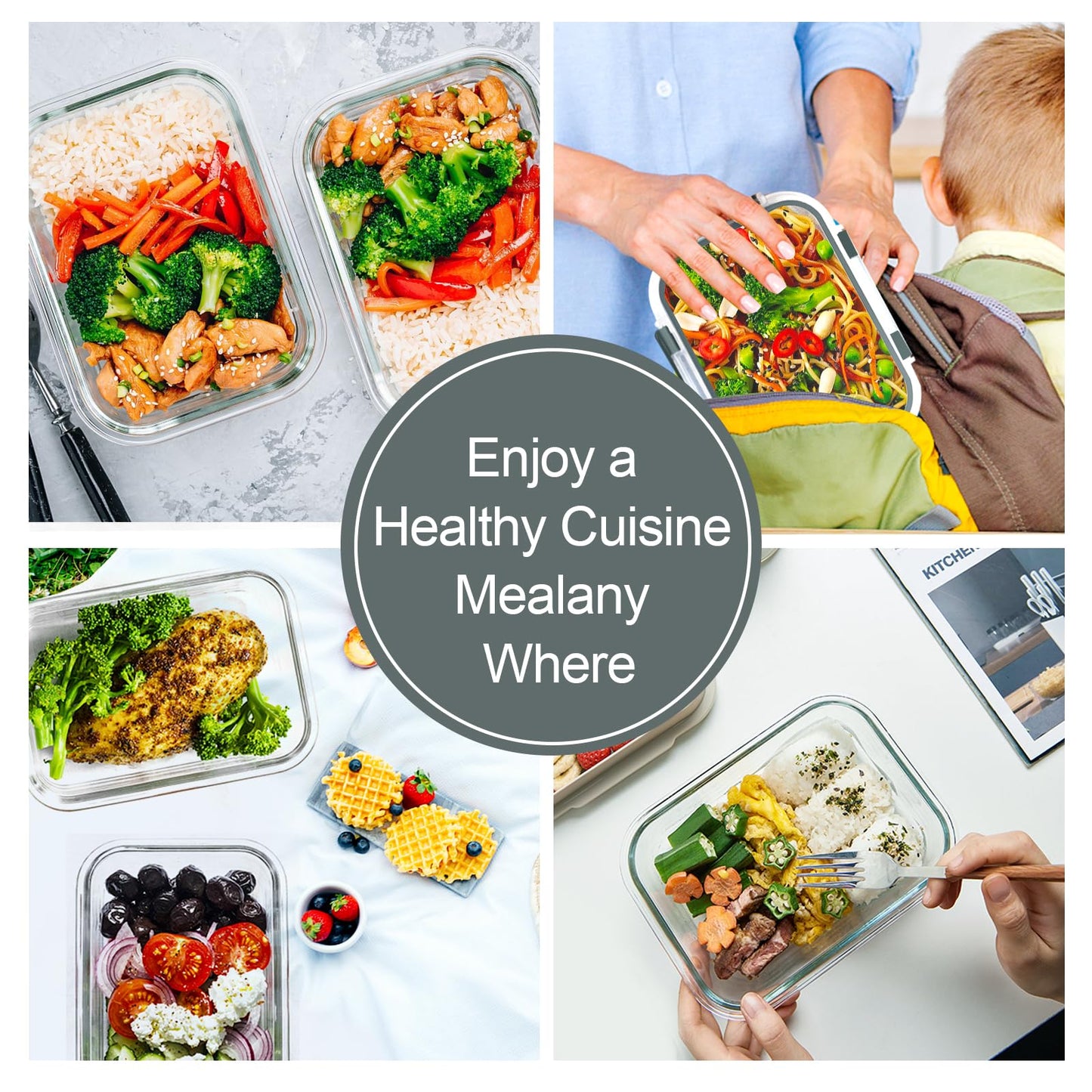 VERONES 10 Pack 22 OZ Glass Meal Prep Containers, Airtight Glass Lunch Containers Set, Glass Food Storage Containers with Lids,Exclusive of BPA, for Microwave, Oven, Freezer & Dishwasher Friendly,Grey
