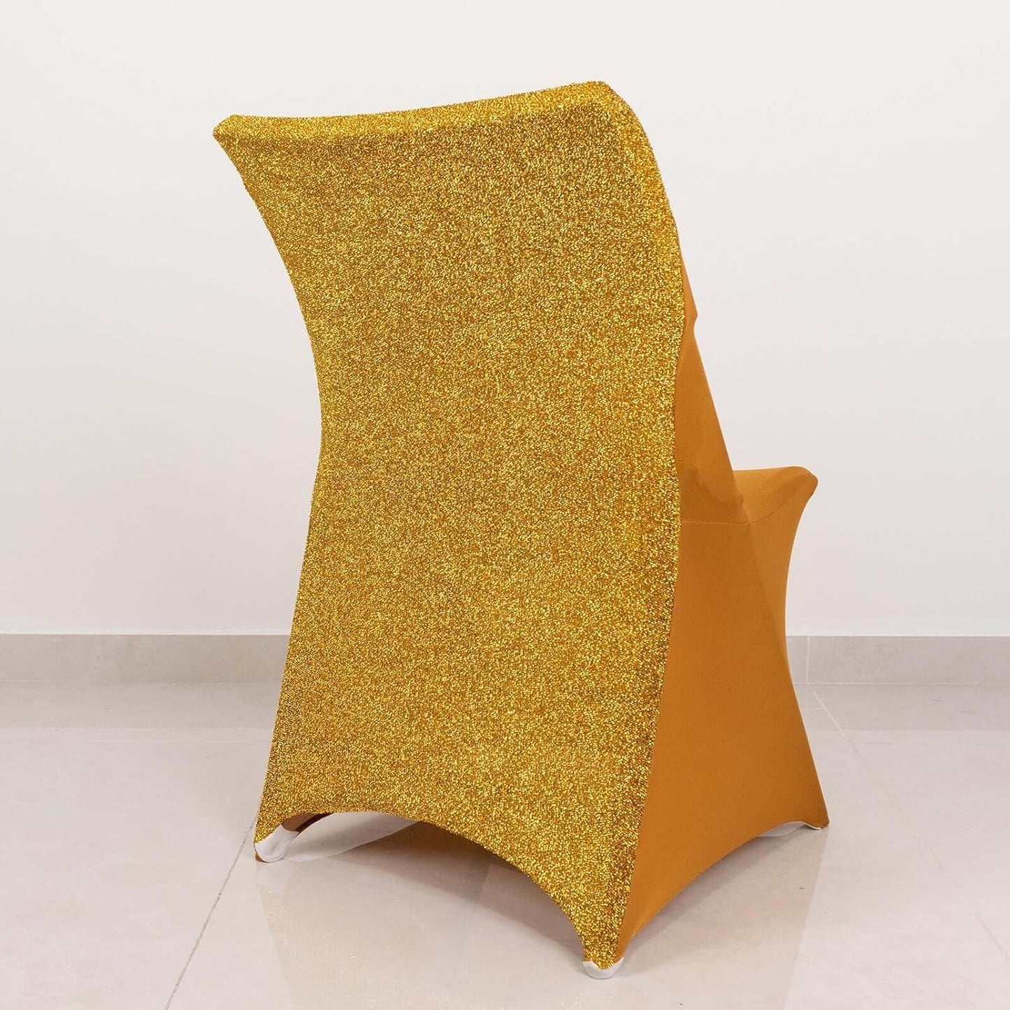 1 Set Efavormart Gold Spandex Stretch Folding Chair Covers for Party Dining Chairs W/Metallic Glittering Back W/Foot