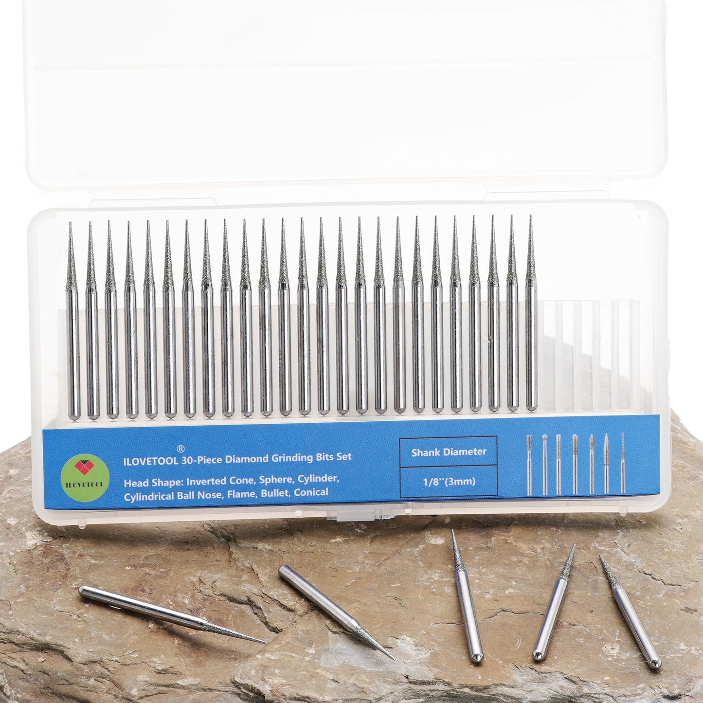 30-Piece Diamond Drill Bits Set for Jewelry Making Sea Glass Shells Gemstones Diamond Tipped Drill Bits for Dremel Rotary Tools Glass Ceramic Stone