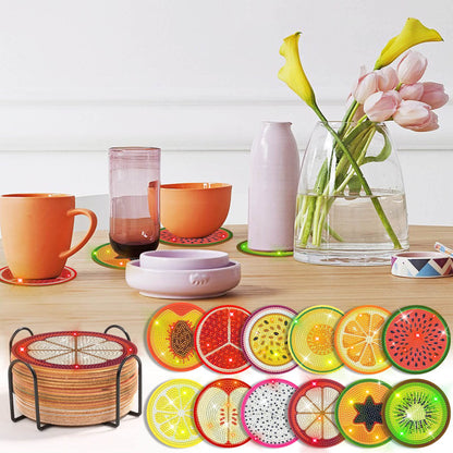 Billbotk 12 Pieces Diamond Art Painting Coasters Kit with Holder, Diamond Art Coasters, DIY Diamond Crafts Projects, Diamond Dot Kits for Adults and Beginners(Fruit Style)