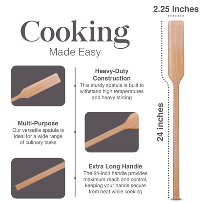 Flat Wooden Spatula for Cooking - 24" Long Wooden Stirring Paddle for Cooking, Mixing, Brewing in Big Stock Pots, Hand-Held Beech Wood Pot Stirrer Wooden Spoon for Kitchen