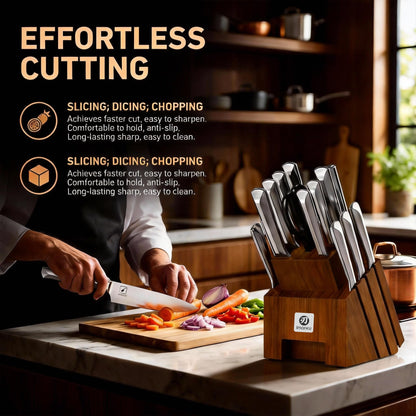 imarku Knife Set, Kitchen Knife Set with Block & Sharpener, 16PCS Japanese High Carbon Stainless Steel Ultra Sharp Knife Block Set, Ergonomic Non-Slip Handle, Dishwasher Safe, Perfect Gifts