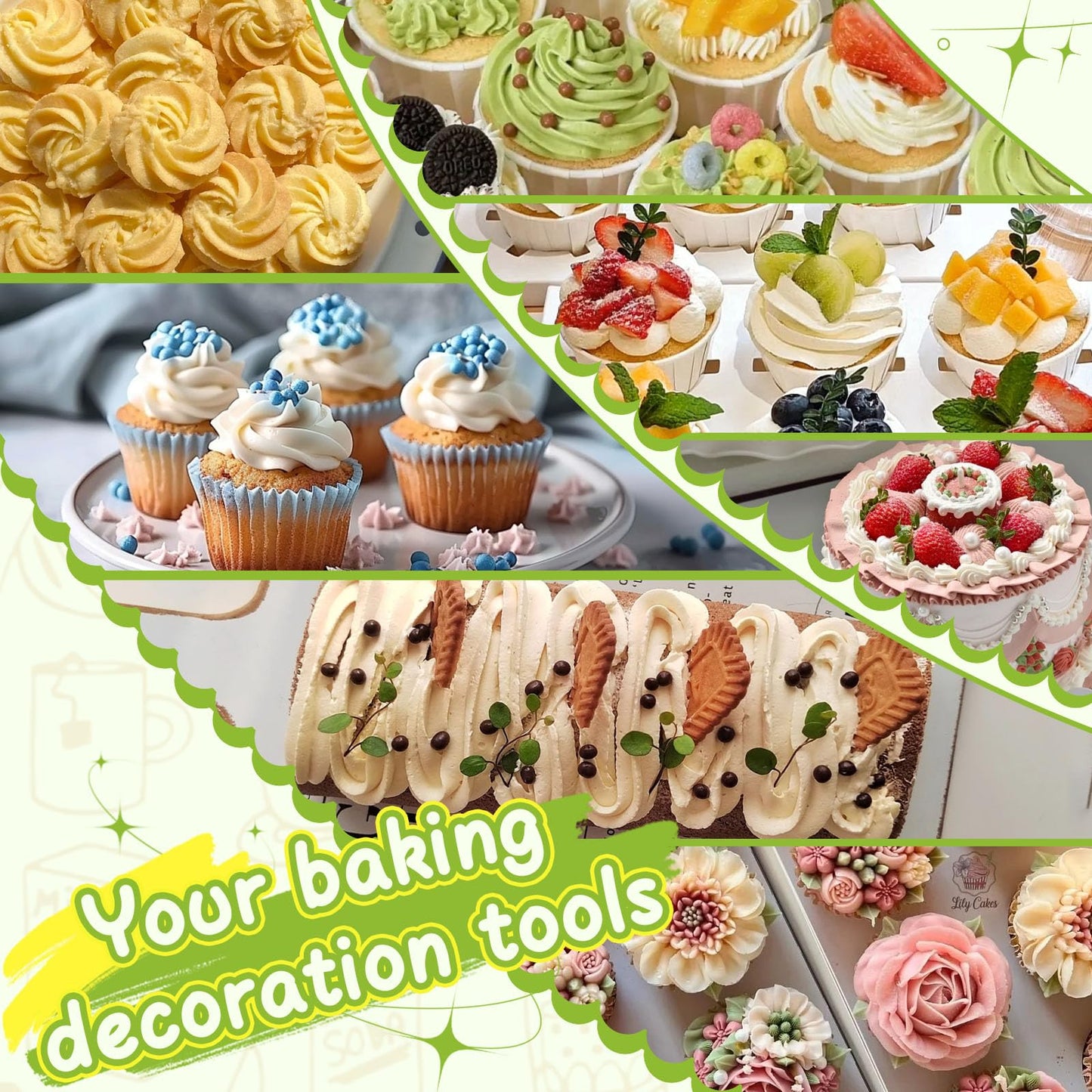 NOVANO Dessert Decorating Syringe Set, Frosting Piping Kit Stainless Steels Cake Decorating Kit with 54 Piping Tips & 9 silicone cupcakes, Cupcake Decorating Kit Piping Bags and Tips Set (Black)