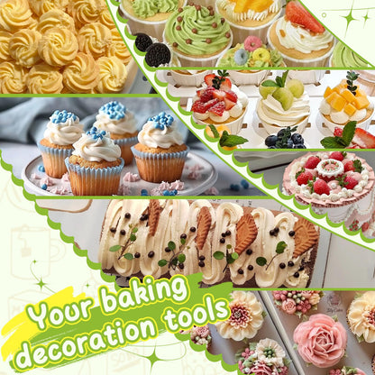NOVANO Dessert Decorating Syringe Set, Frosting Piping Kit Stainless Steels Cake Decorating Kit with 54 Piping Tips & 9 silicone cupcakes, Cupcake Decorating Kit Piping Bags and Tips Set (Black)