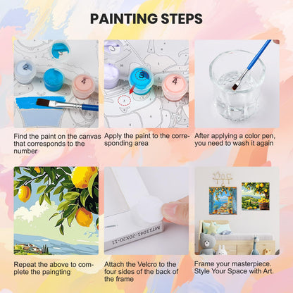 HEIBAGO 4 Pack Framed Paint by Numbers Kit for Adults Beginner, Adult Paint by Number Kits Lemon Tree, DIY Paint by Numbers for Adults,Small Easy Acrylic Oil Painting for Wall Decor 8x8 Inch